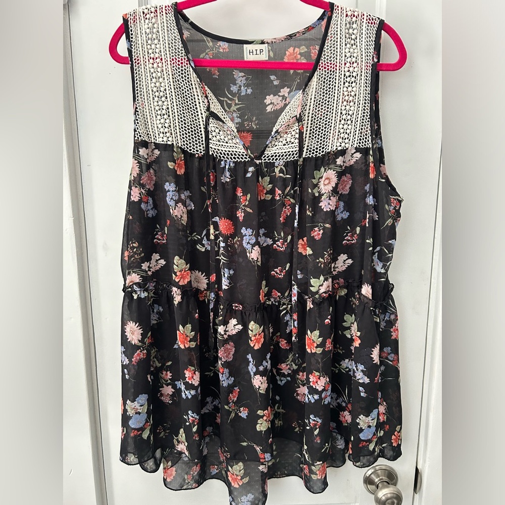 H.I.P - Sheer floral top - Womens 1X